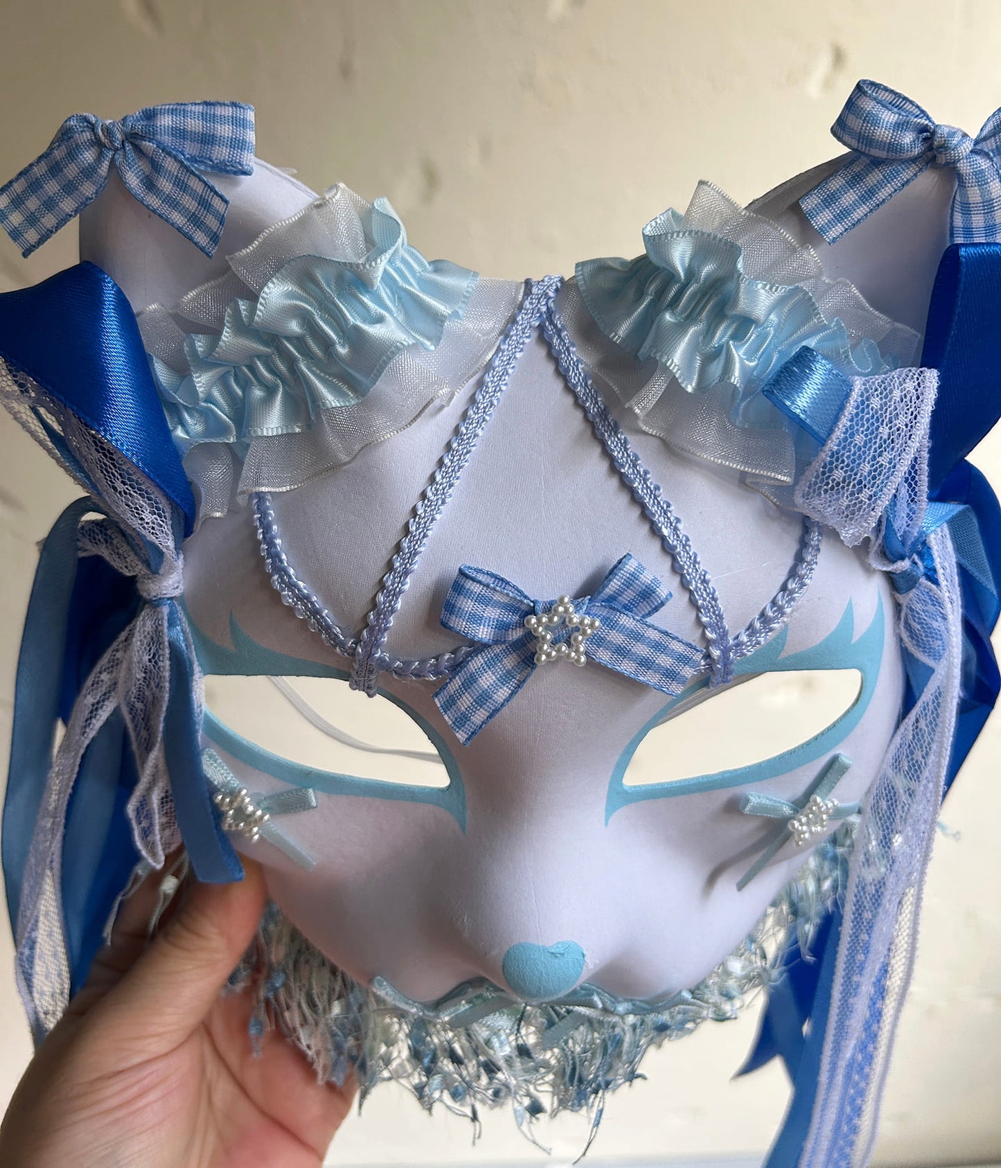 Original handmade blue gorgeous cute cat mask Masquerade  kabuki 01