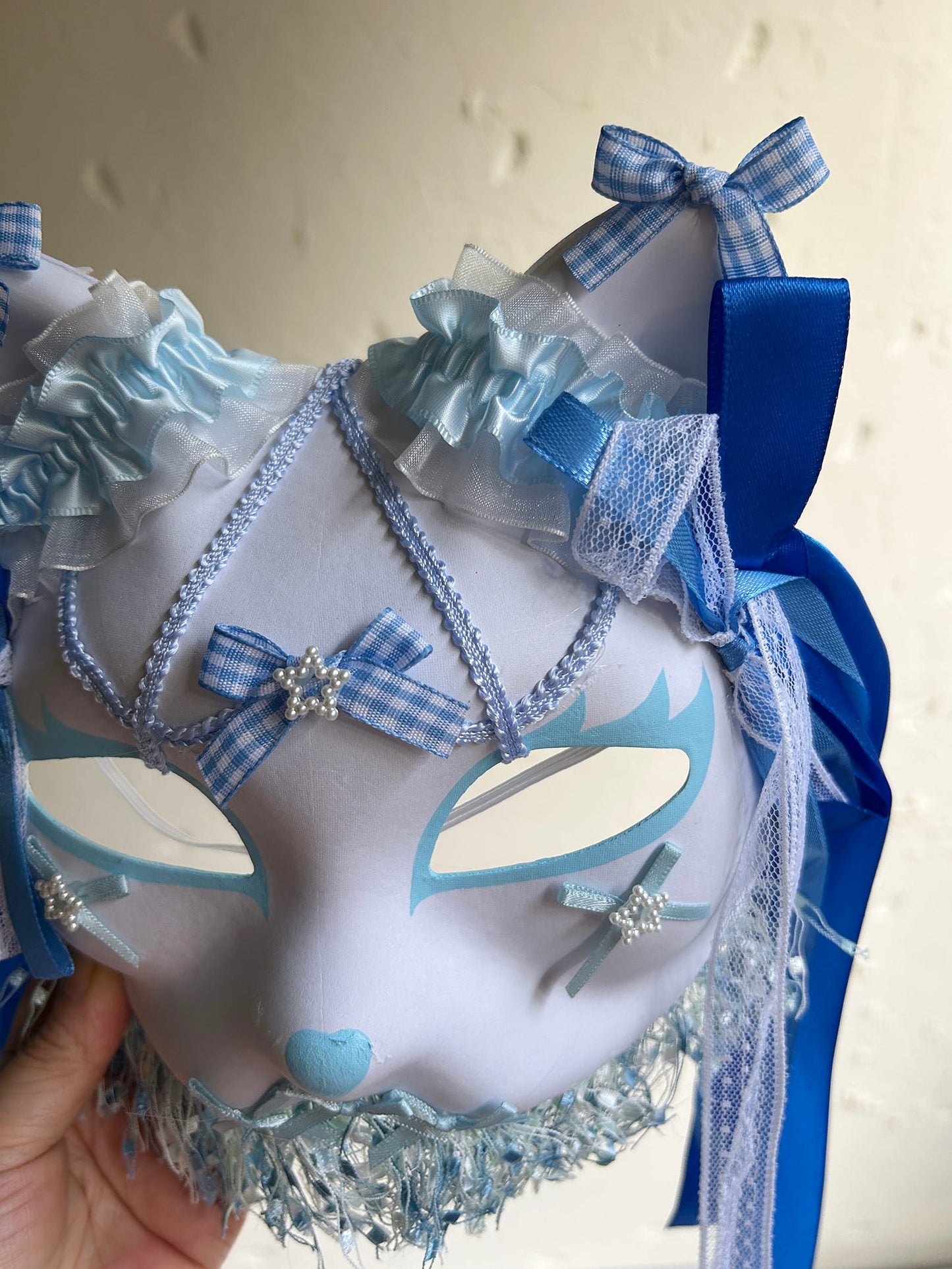 Original handmade blue gorgeous cute cat mask Masquerade  kabuki 01