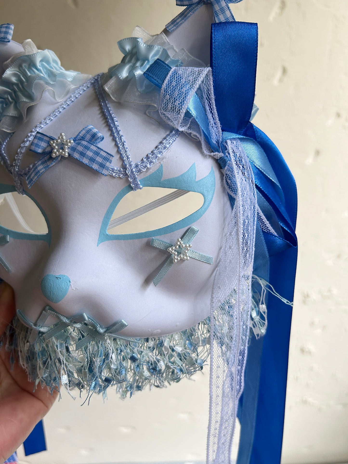 Original handmade blue gorgeous cute cat mask Masquerade  kabuki 01