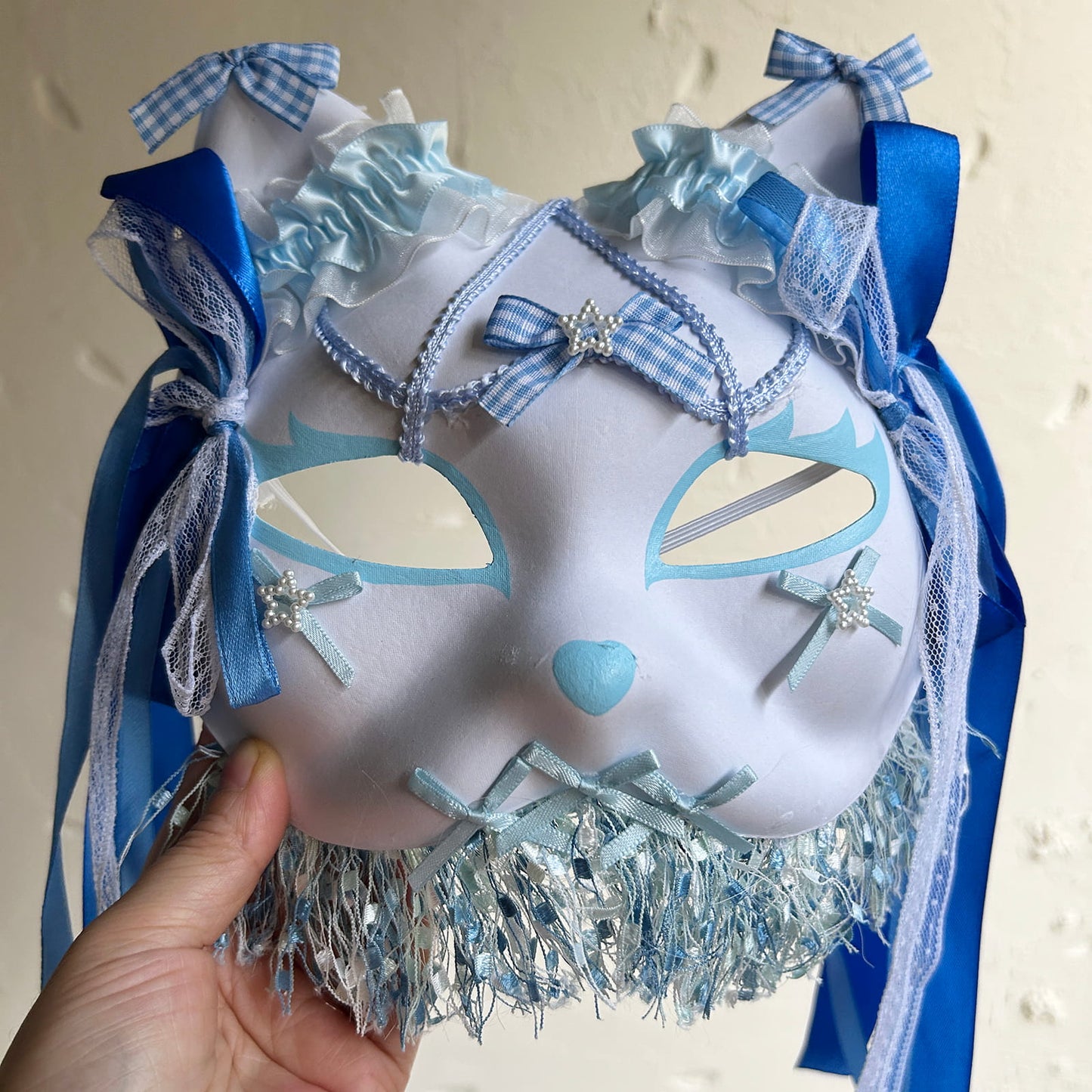 Original handmade blue gorgeous cute cat mask Masquerade  kabuki 01