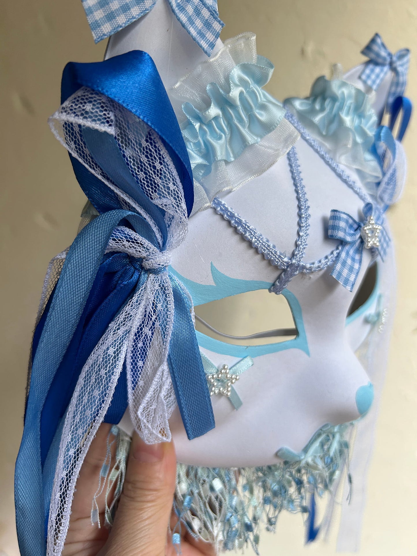 Original handmade blue gorgeous cute cat mask Masquerade  kabuki 01