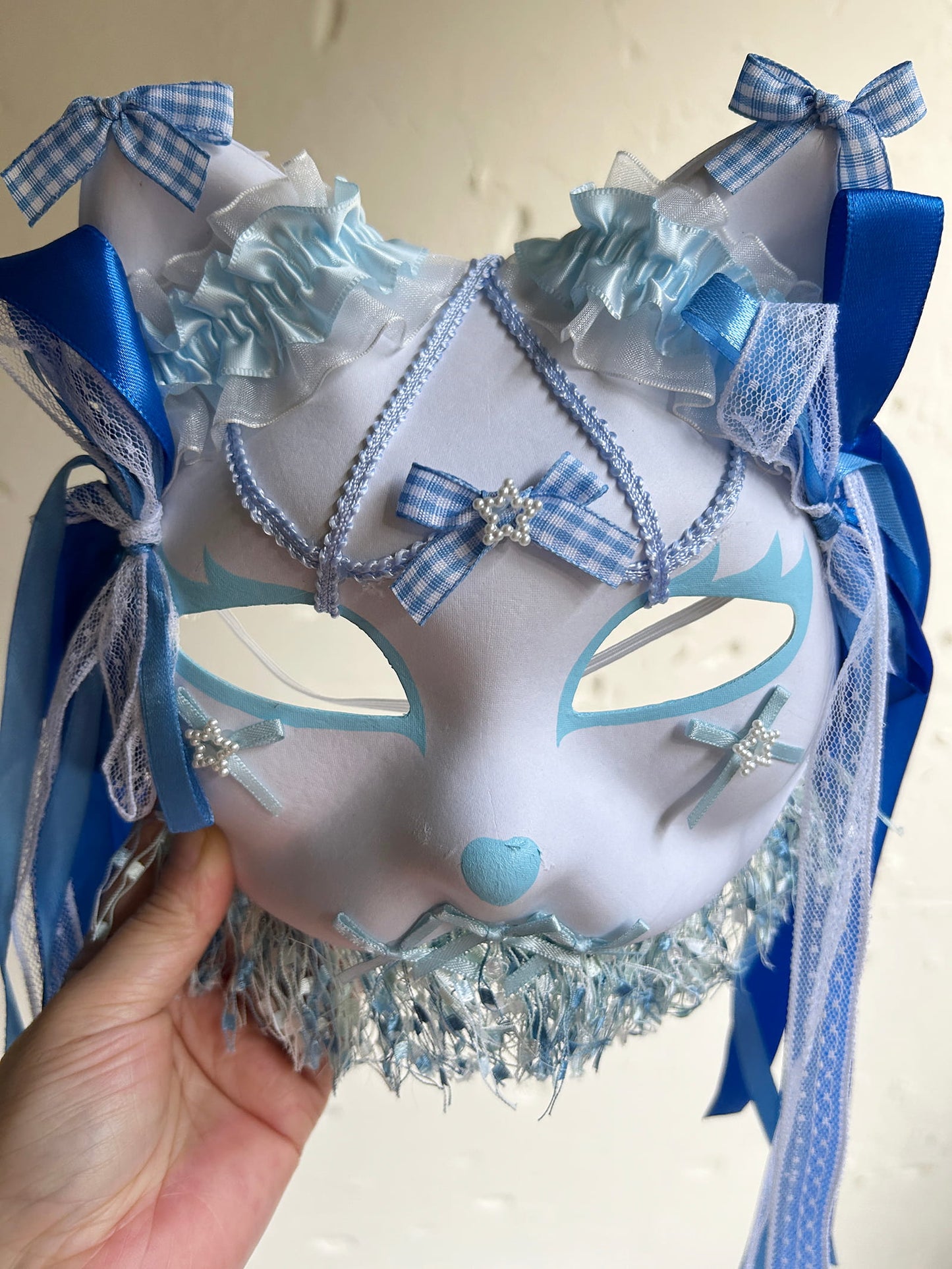 Original handmade blue gorgeous cute cat mask Masquerade  kabuki 01