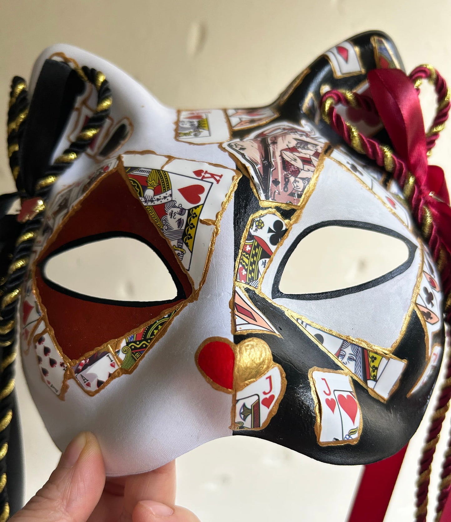 Original handmade cool poker cat mask, Masquerade Kabuki 01