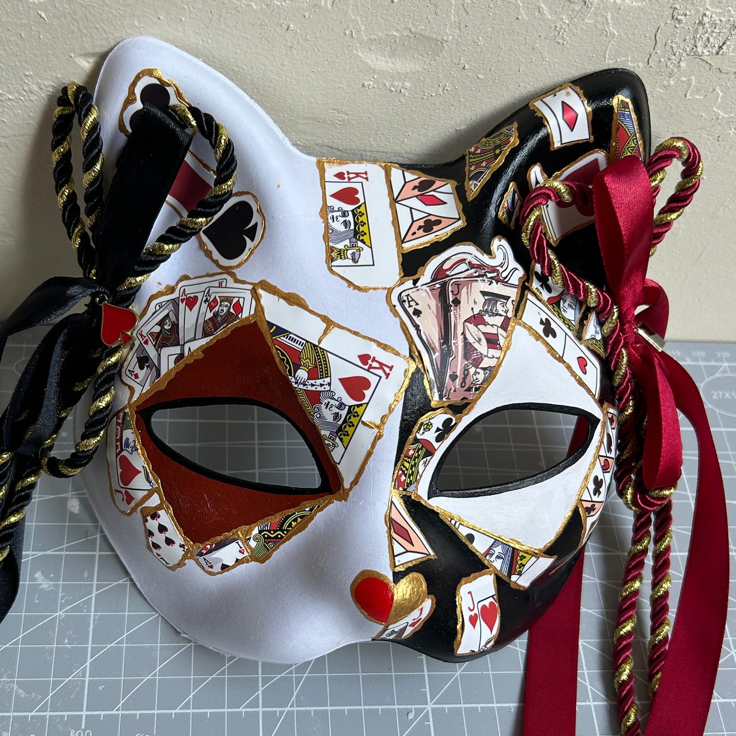Original handmade cool poker cat mask, Masquerade Kabuki 01