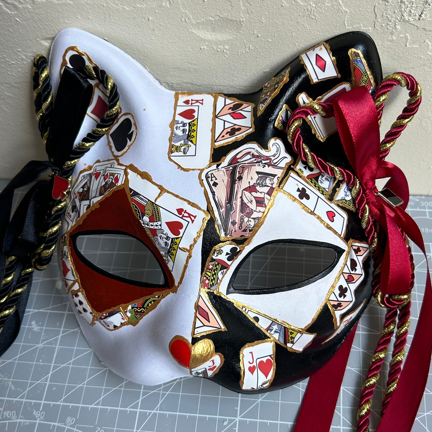 Original handmade cool poker cat mask, Masquerade Kabuki 01