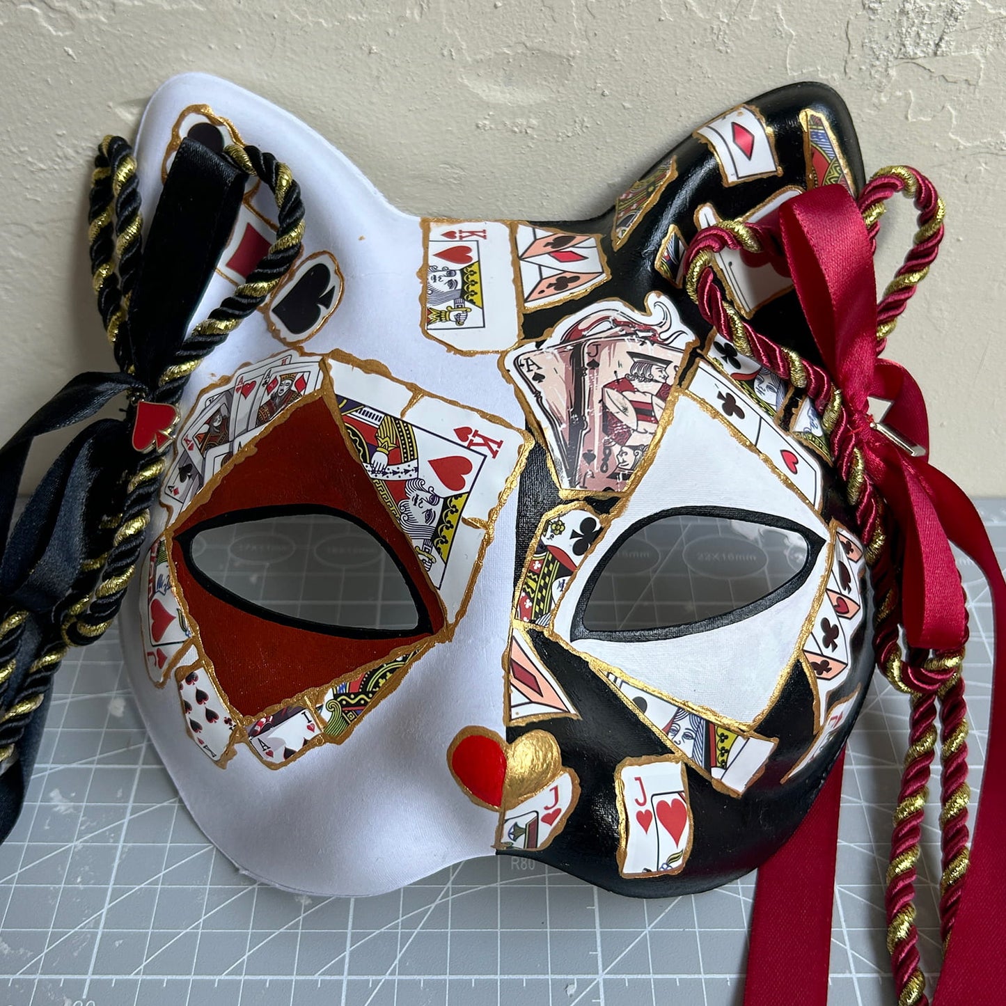 Original handmade cool poker cat mask, Masquerade Kabuki 01