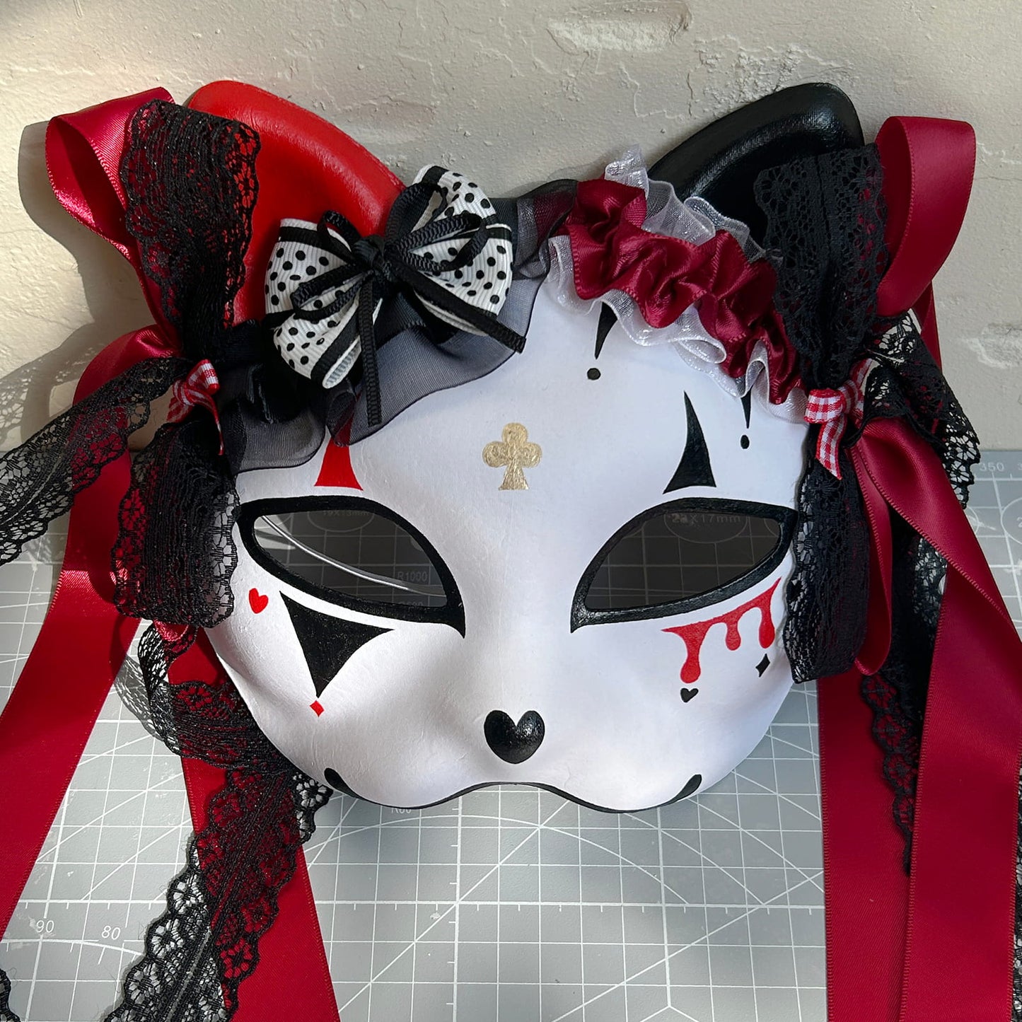 Original handmade cute and cool cat mask, Masquerade Kabuki 01