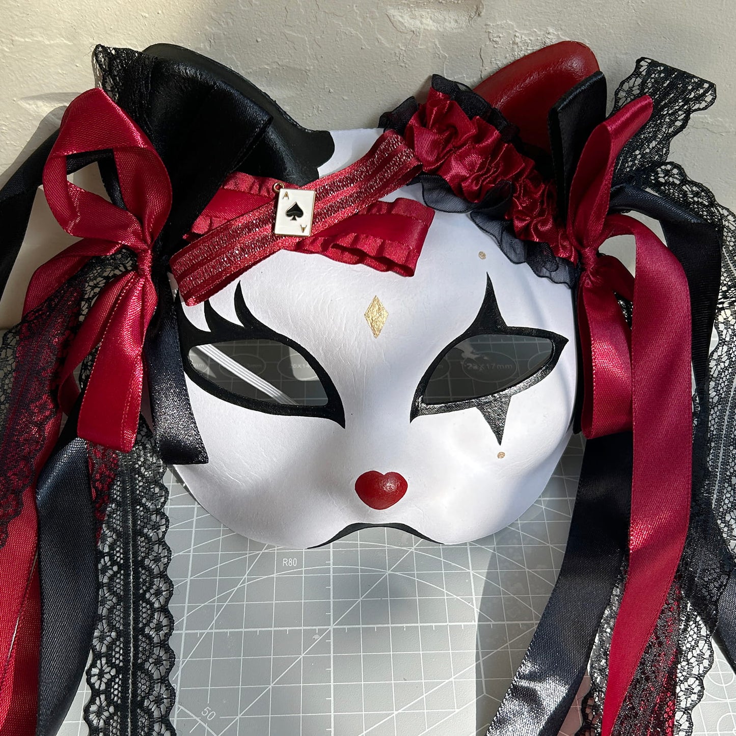 Original handmade cute and cool cat mask, Masquerade Kabuki 02