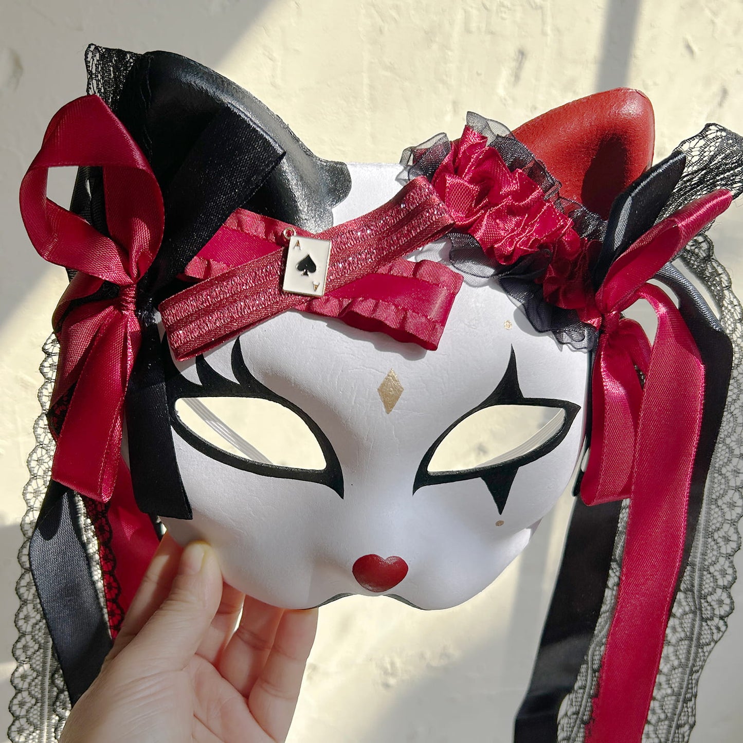 Original handmade cute and cool cat mask, Masquerade Kabuki 02