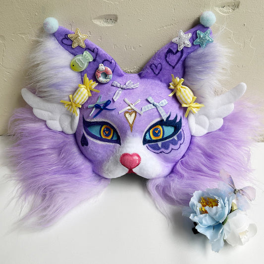 Purple sweet and cute Therian cat mask 01.