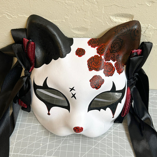 Rose Halloween Masquerade cat mask kitsune spirit kabuki  01