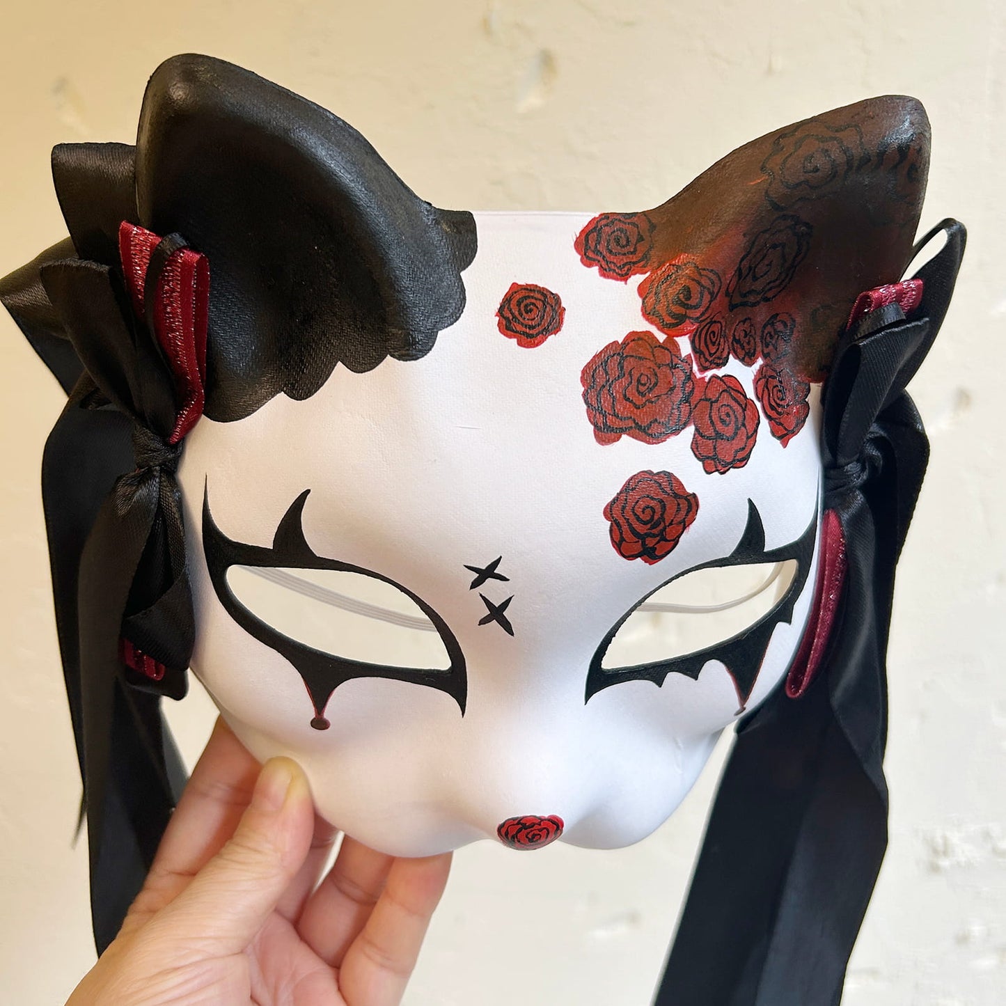 Rose Halloween Masquerade cat mask kitsune spirit kabuki  01