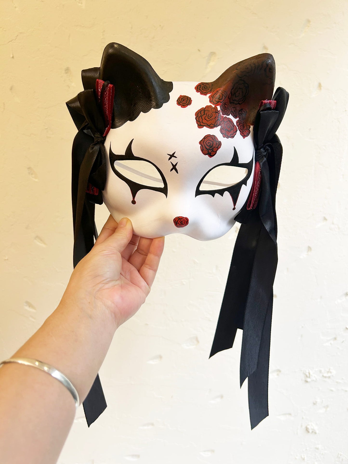 Rose Halloween Masquerade cat mask kitsune spirit kabuki  01