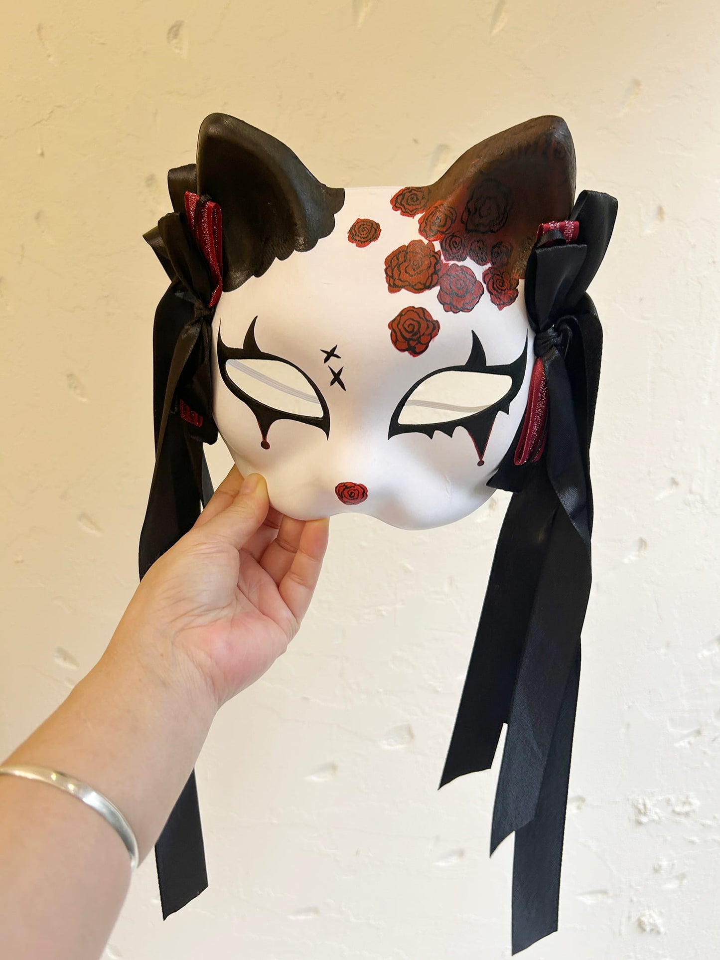 Rose Halloween Masquerade cat mask kitsune spirit kabuki  01