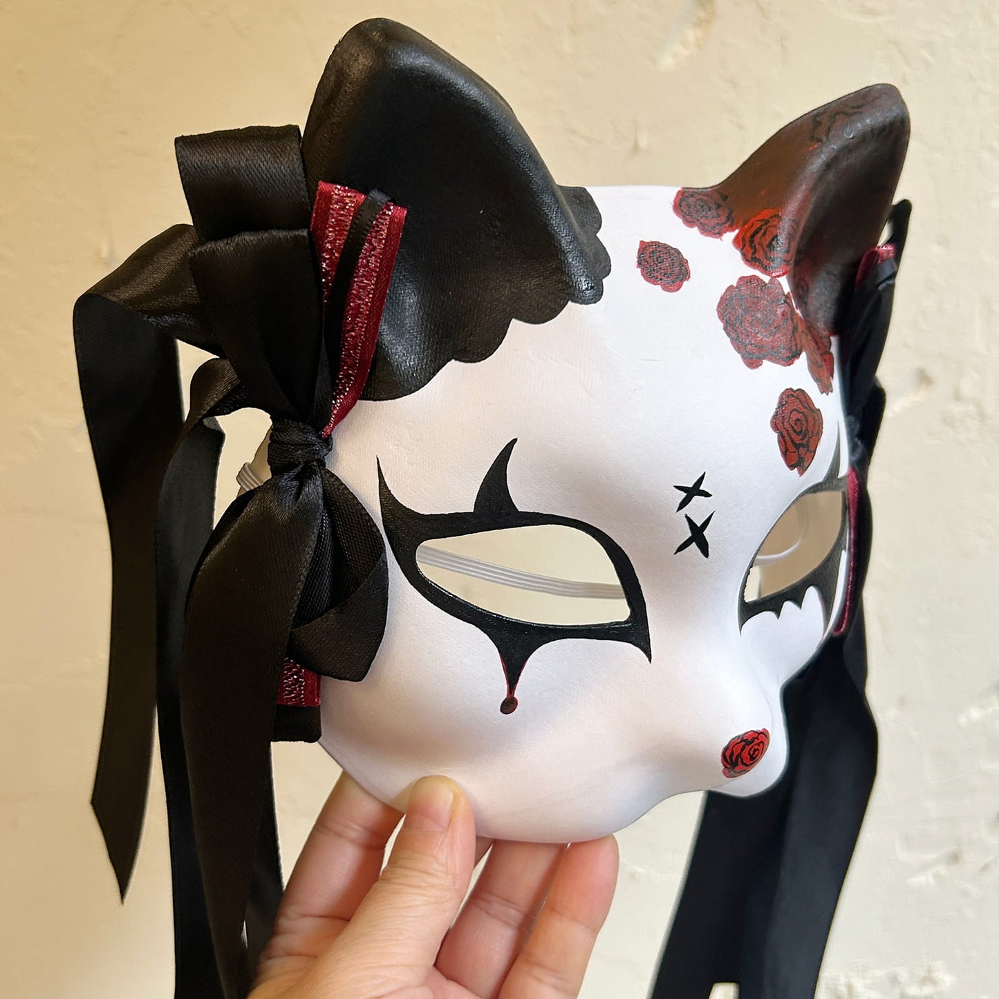 Rose Halloween Masquerade cat mask kitsune spirit kabuki  01
