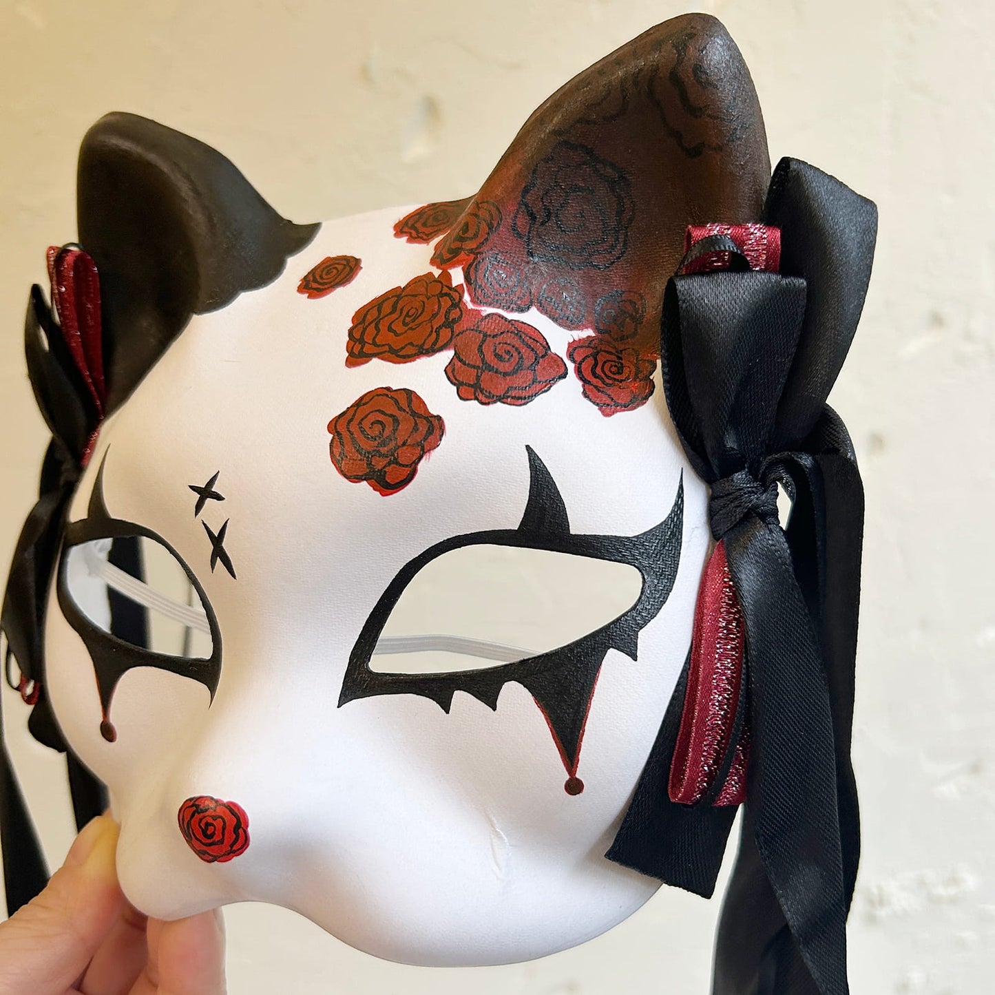 Rose Halloween Masquerade cat mask kitsune spirit kabuki  01