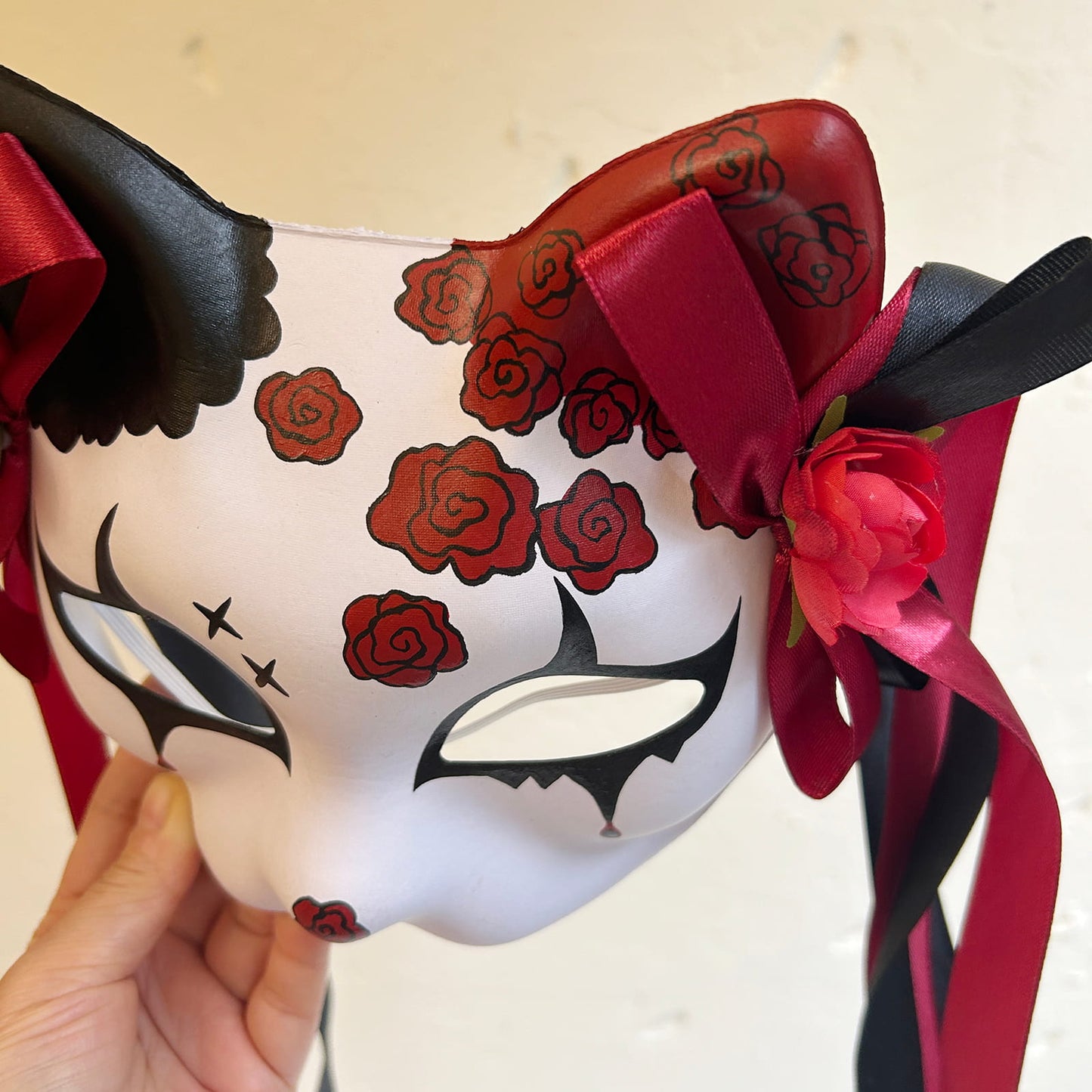 Rose Halloween Masquerade cat mask kitsune spirit kabuki  02