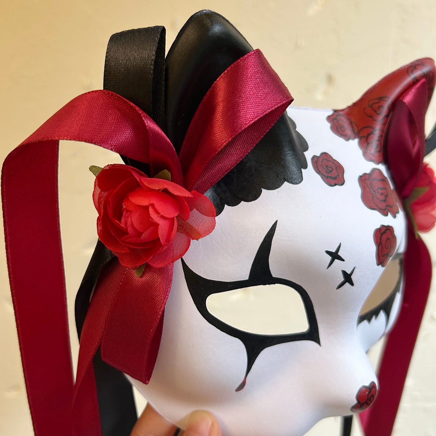 Rose Halloween Masquerade cat mask kitsune spirit kabuki  02