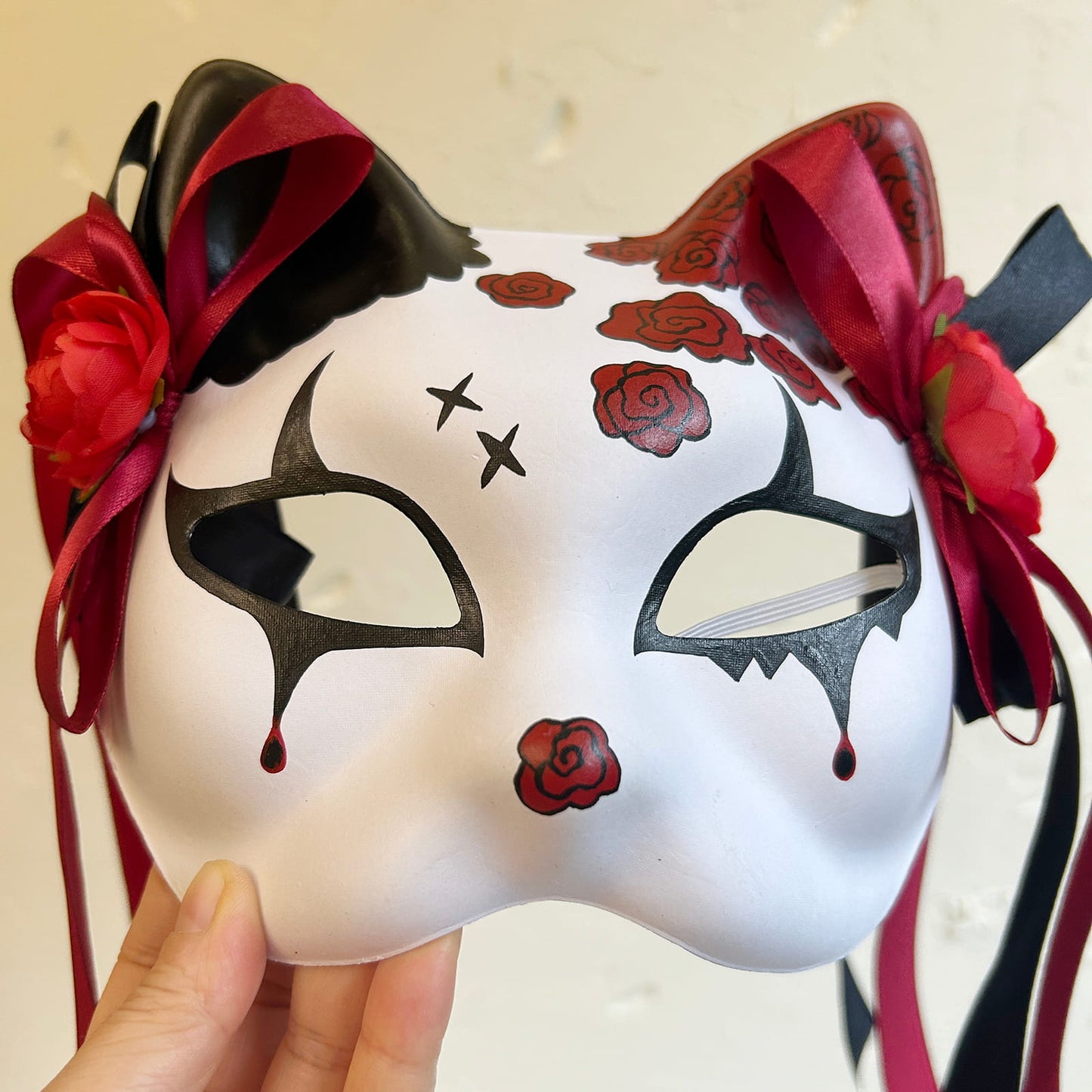 Rose Halloween Masquerade cat mask kitsune spirit kabuki  02