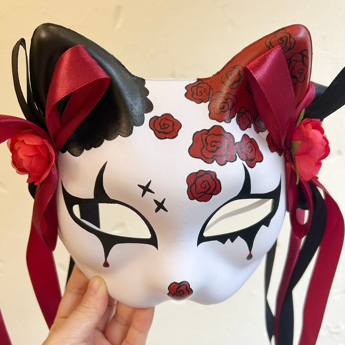 Rose Halloween Masquerade cat mask kitsune spirit kabuki  02