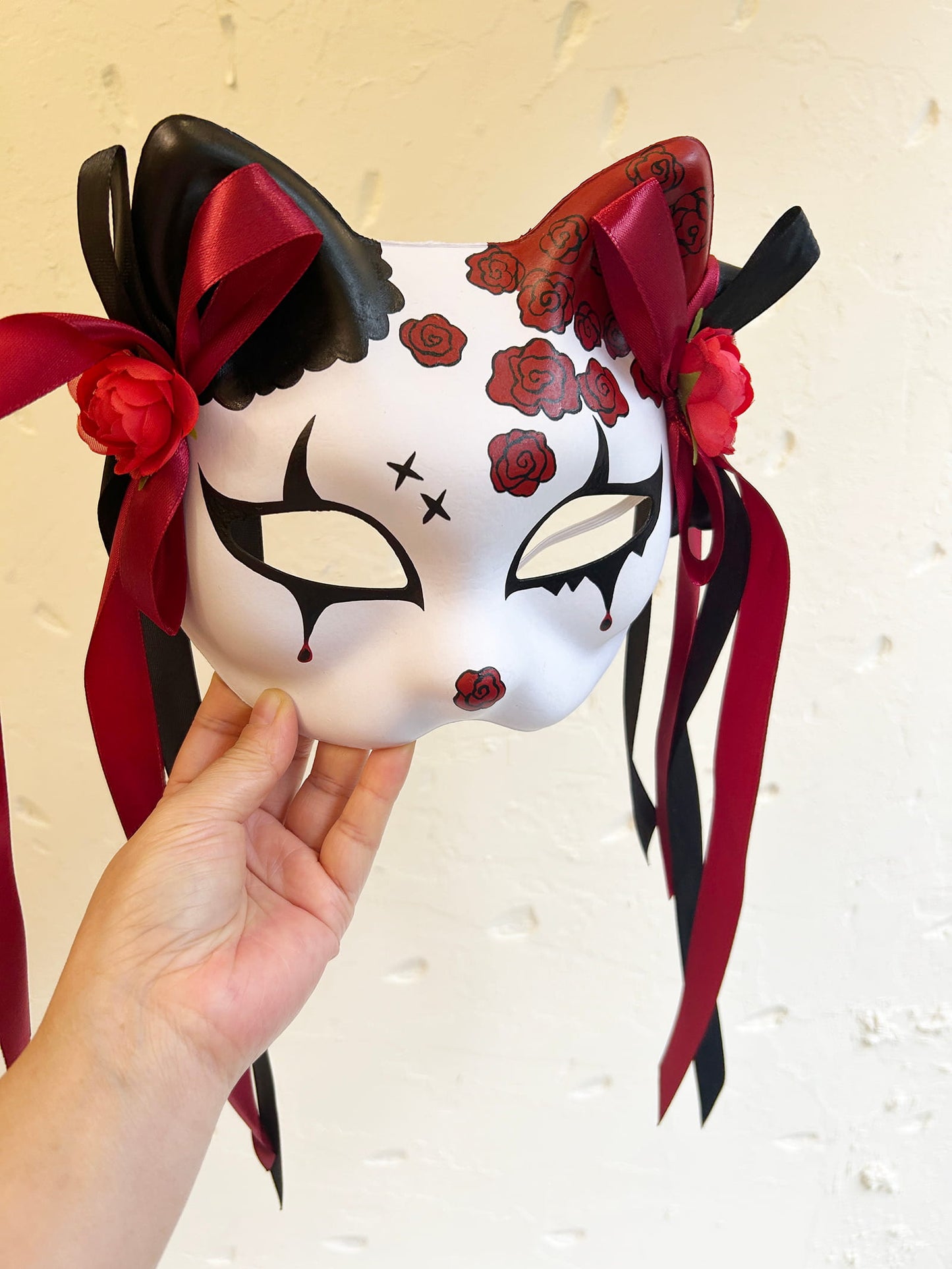 Rose Halloween Masquerade cat mask kitsune spirit kabuki  02