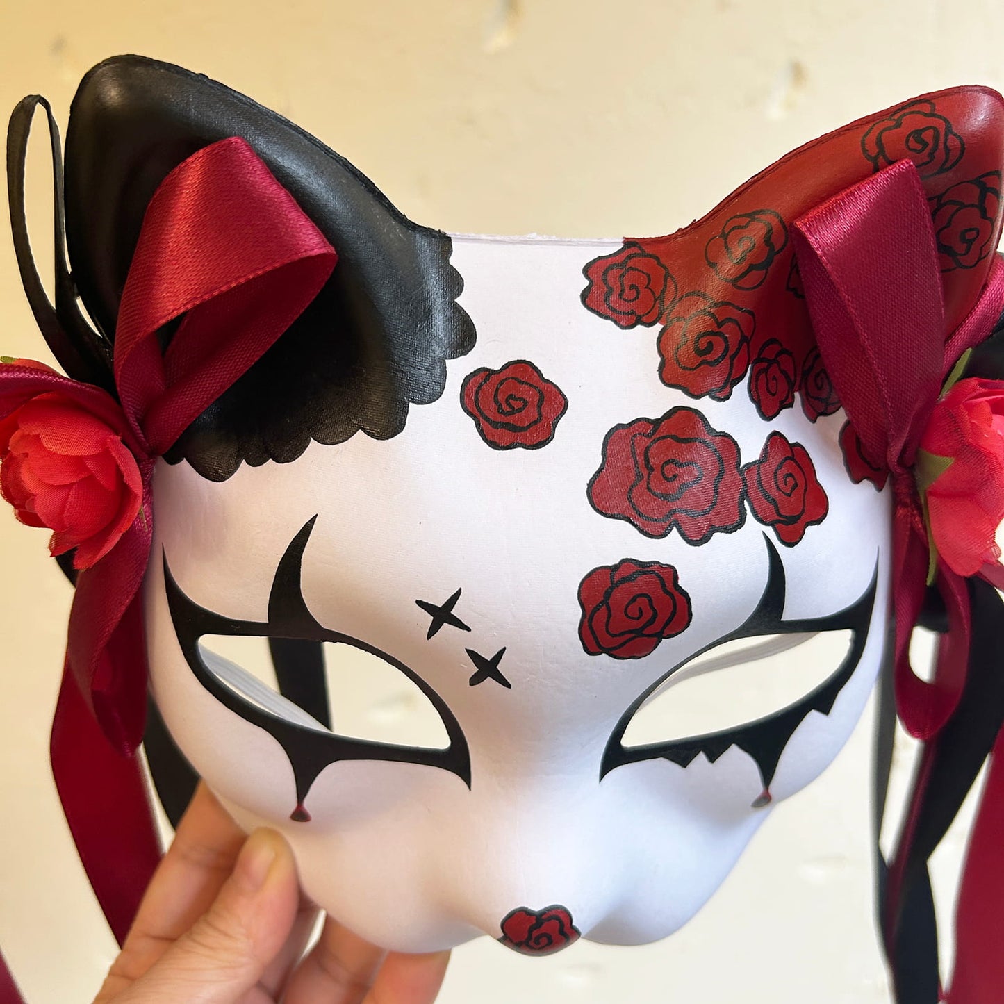 Rose Halloween Masquerade cat mask kitsune spirit kabuki  02