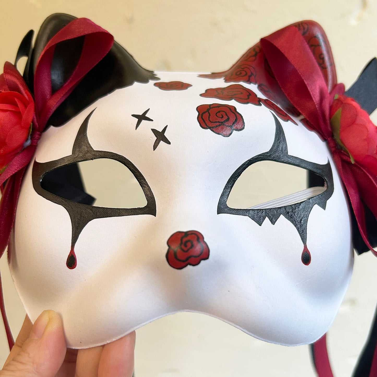 Rose Halloween Masquerade cat mask kitsune spirit kabuki  02