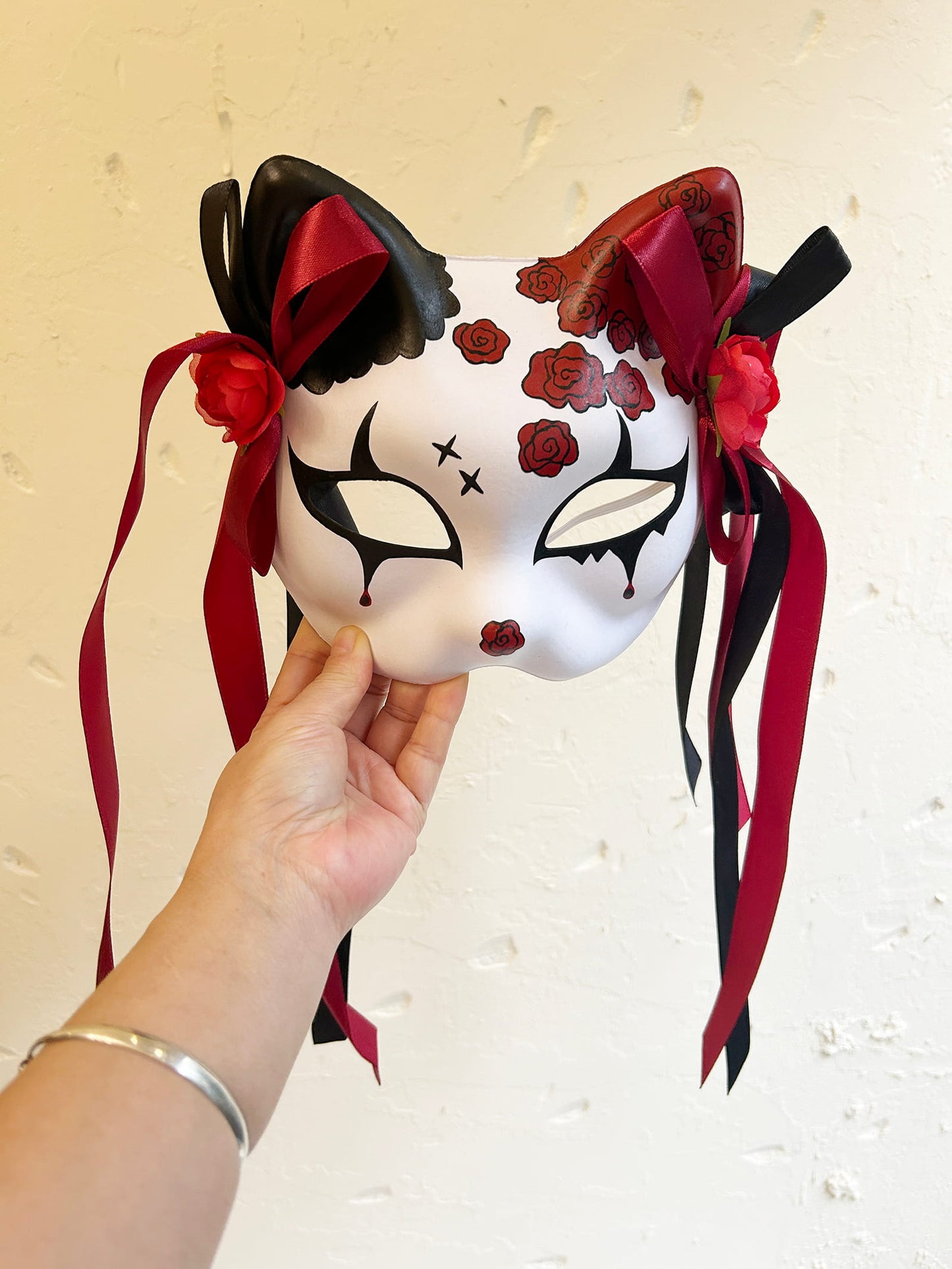 Rose Halloween Masquerade cat mask kitsune spirit kabuki  02