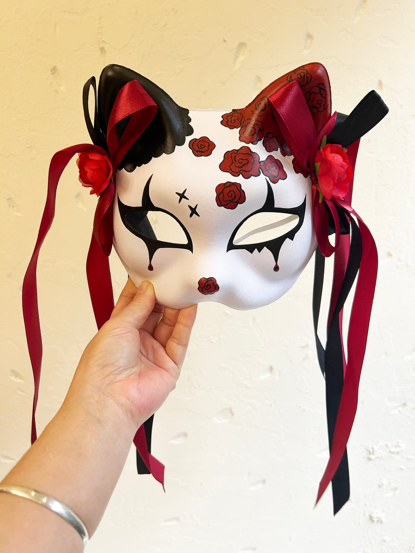 Rose Halloween Masquerade cat mask kitsune spirit kabuki  02