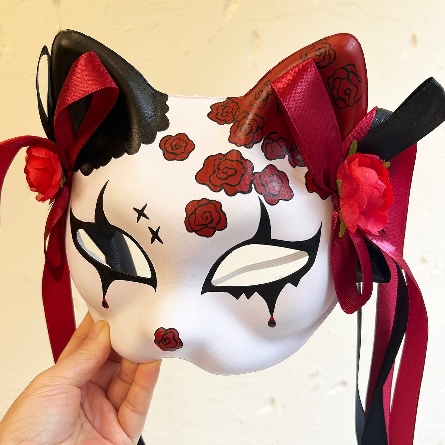 Rose Halloween Masquerade cat mask kitsune spirit kabuki  02