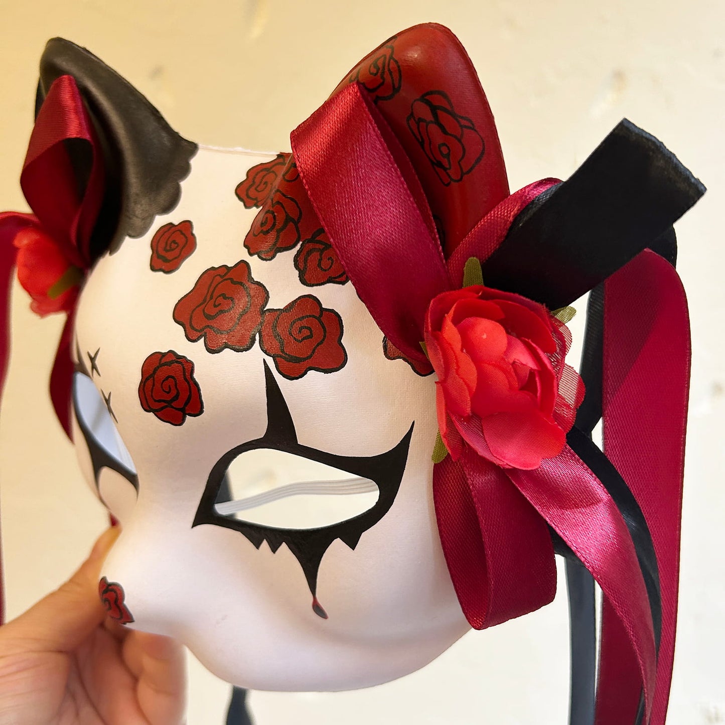 Rose Halloween Masquerade cat mask kitsune spirit kabuki  02