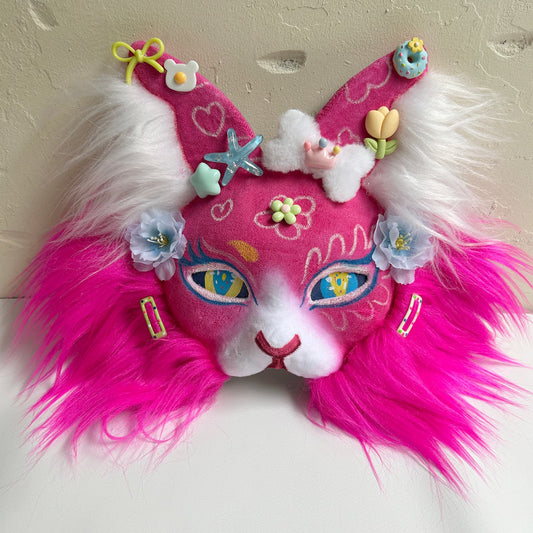 Rose red sweet and cute Therian cat mask 01.