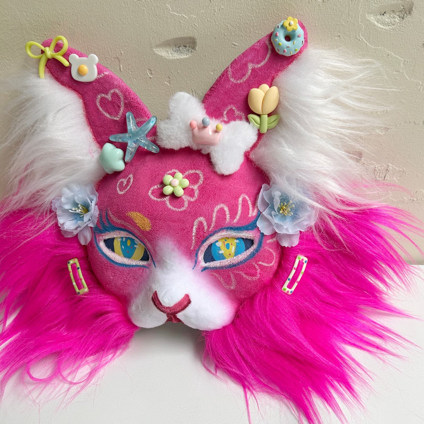 Rose red sweet and cute Therian cat mask 01.