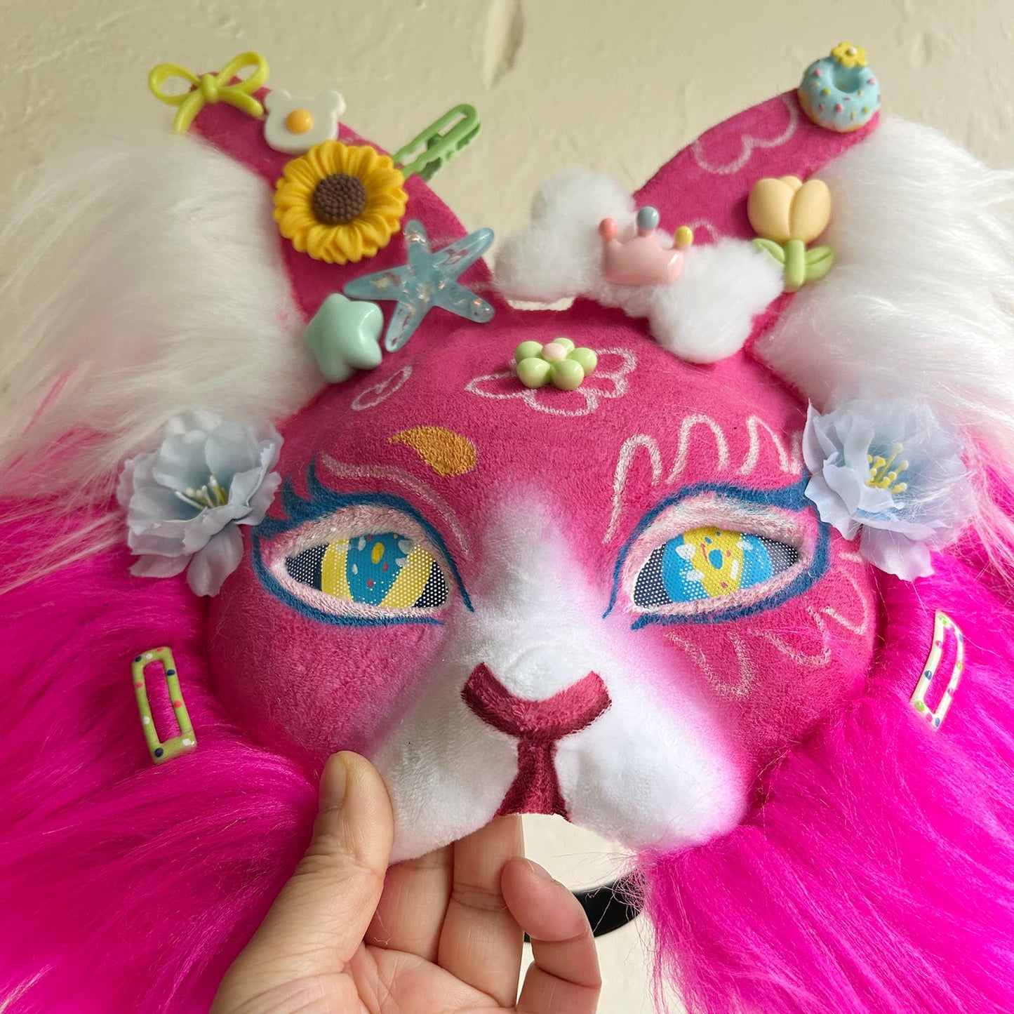 Rose red sweet and cute Therian cat mask 01.