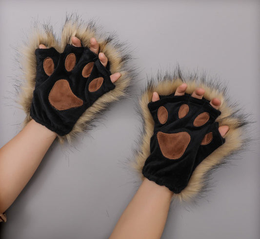 Therian Plush Animal Paw Half-Finger Gloves 01
