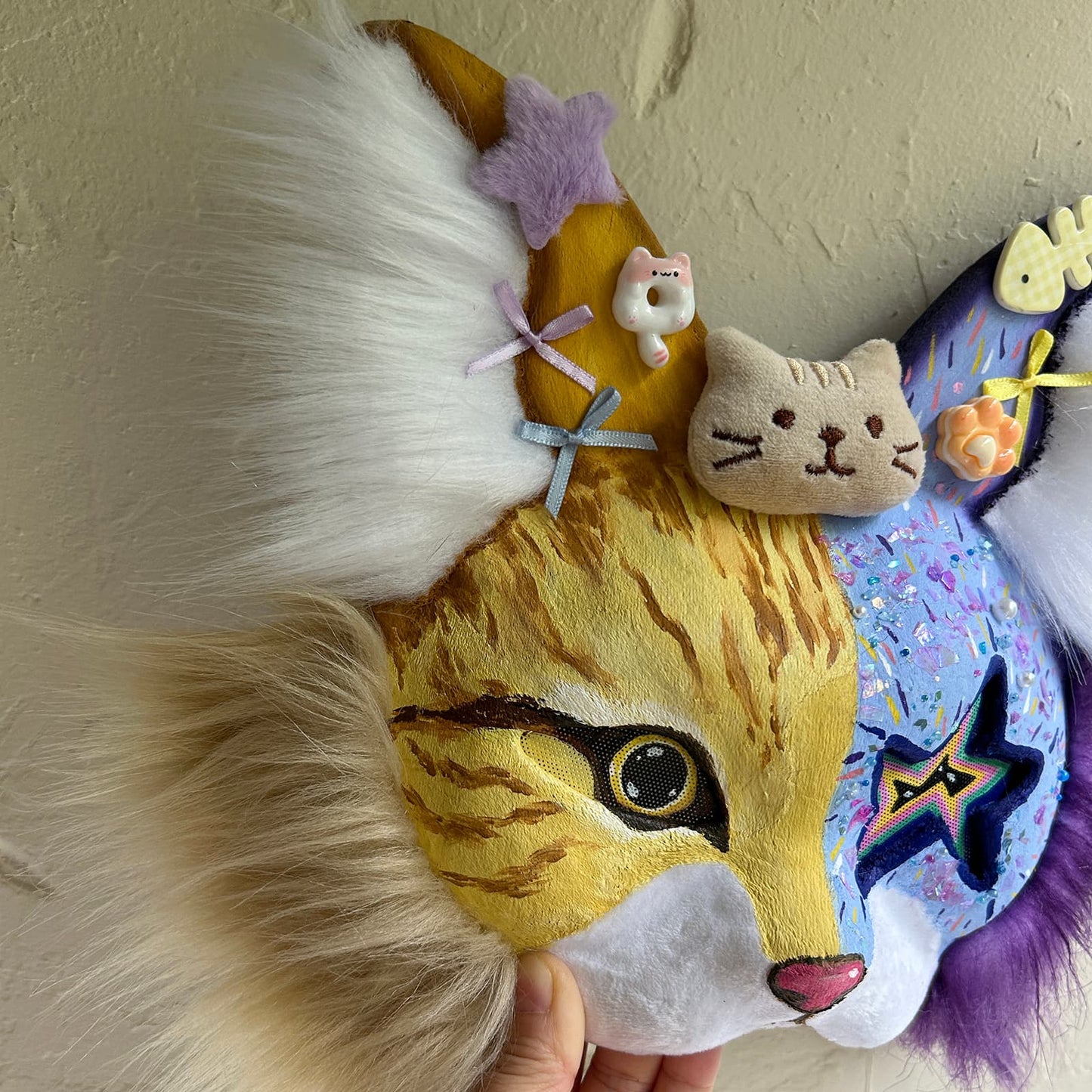 Yellow and purple star-eyed Therian cat mask 01