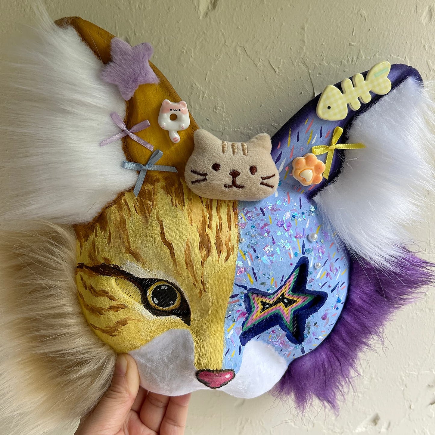 Yellow and purple star-eyed Therian cat mask 01