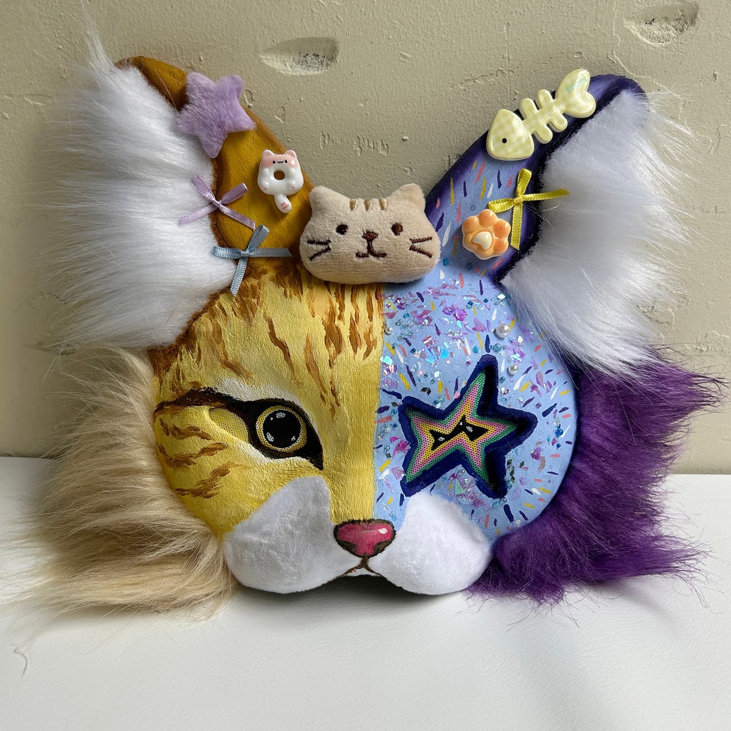 Yellow and purple star-eyed Therian cat mask 01