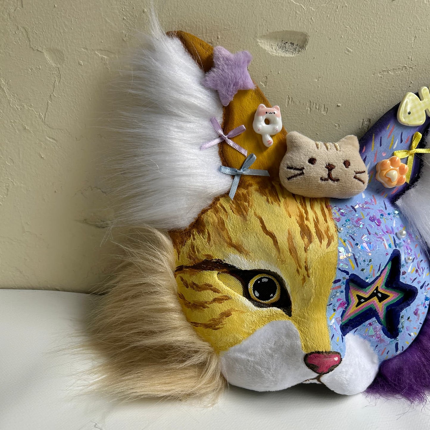 Yellow and purple star-eyed Therian cat mask 01