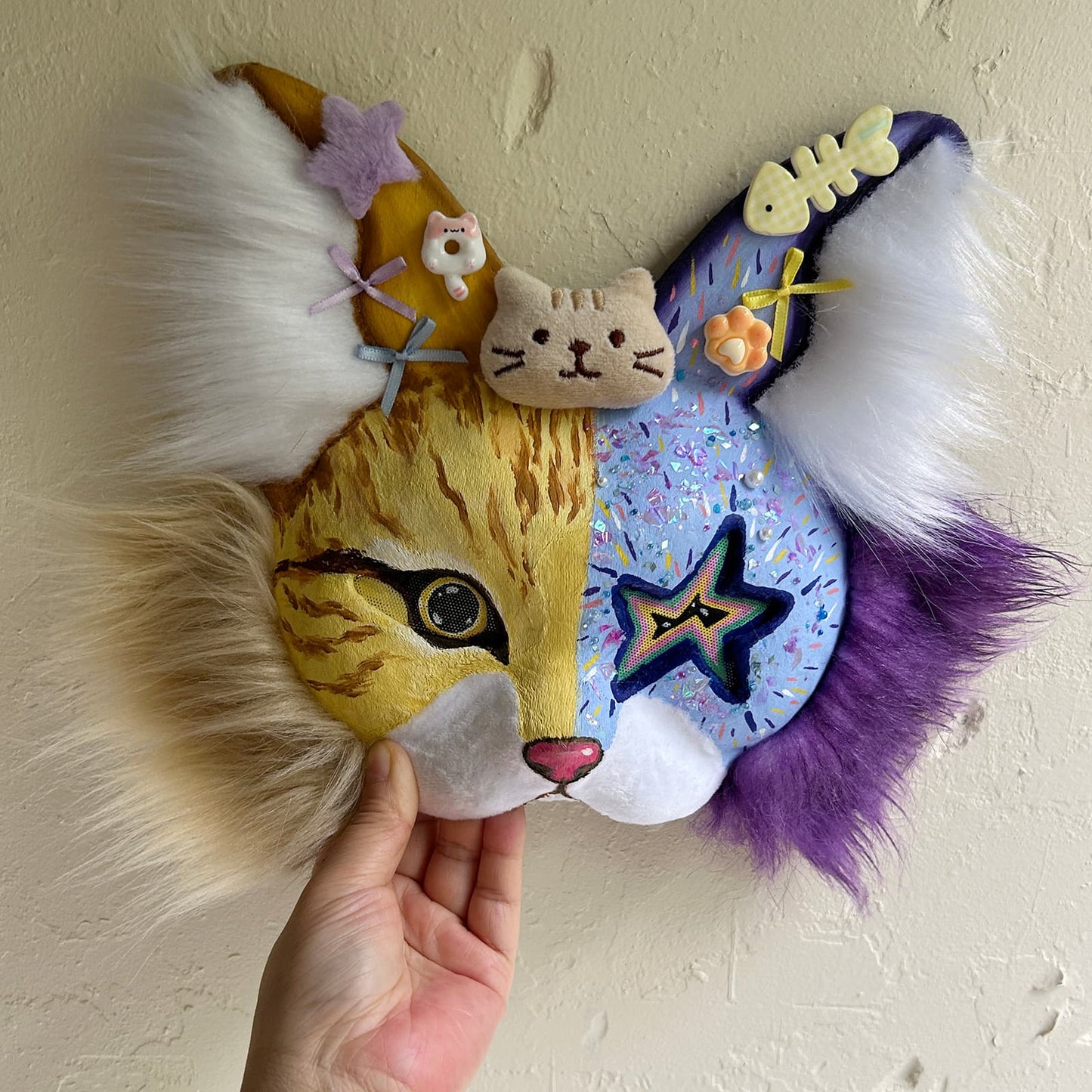 Yellow and purple star-eyed Therian cat mask 01