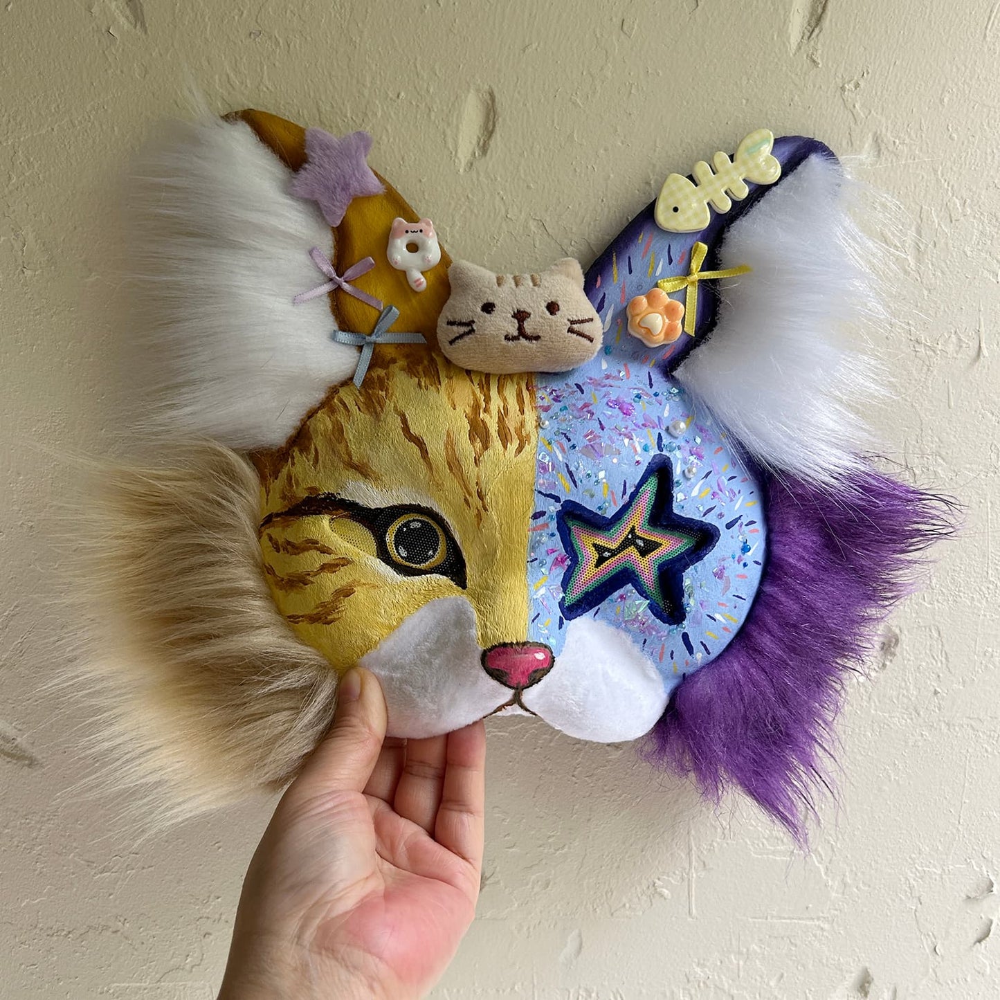 Yellow and purple star-eyed Therian cat mask 01