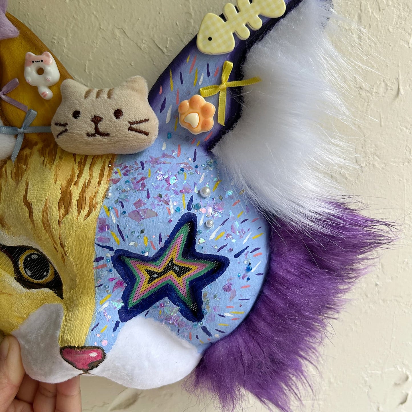 Yellow and purple star-eyed Therian cat mask 01