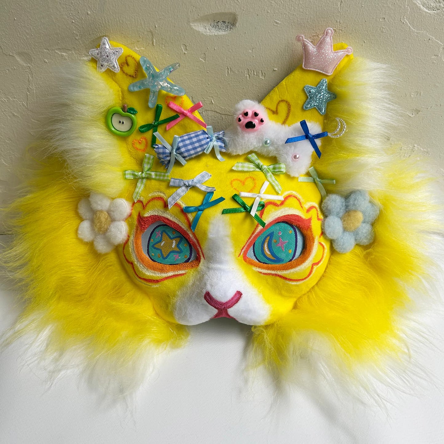 Yellow sweet and cute Therian cat mask  01