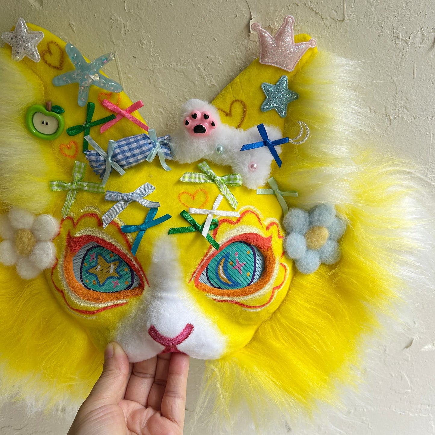 Yellow sweet and cute Therian cat mask  01