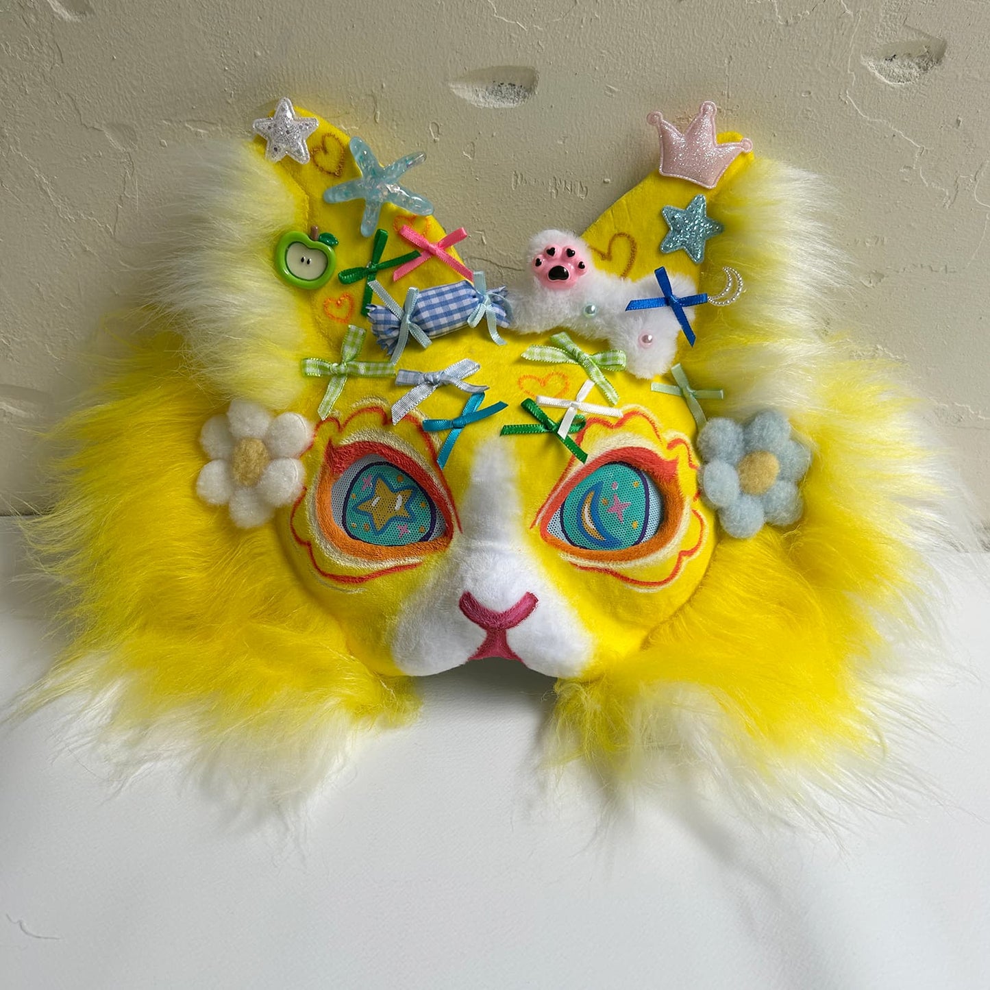 Yellow sweet and cute Therian cat mask  01