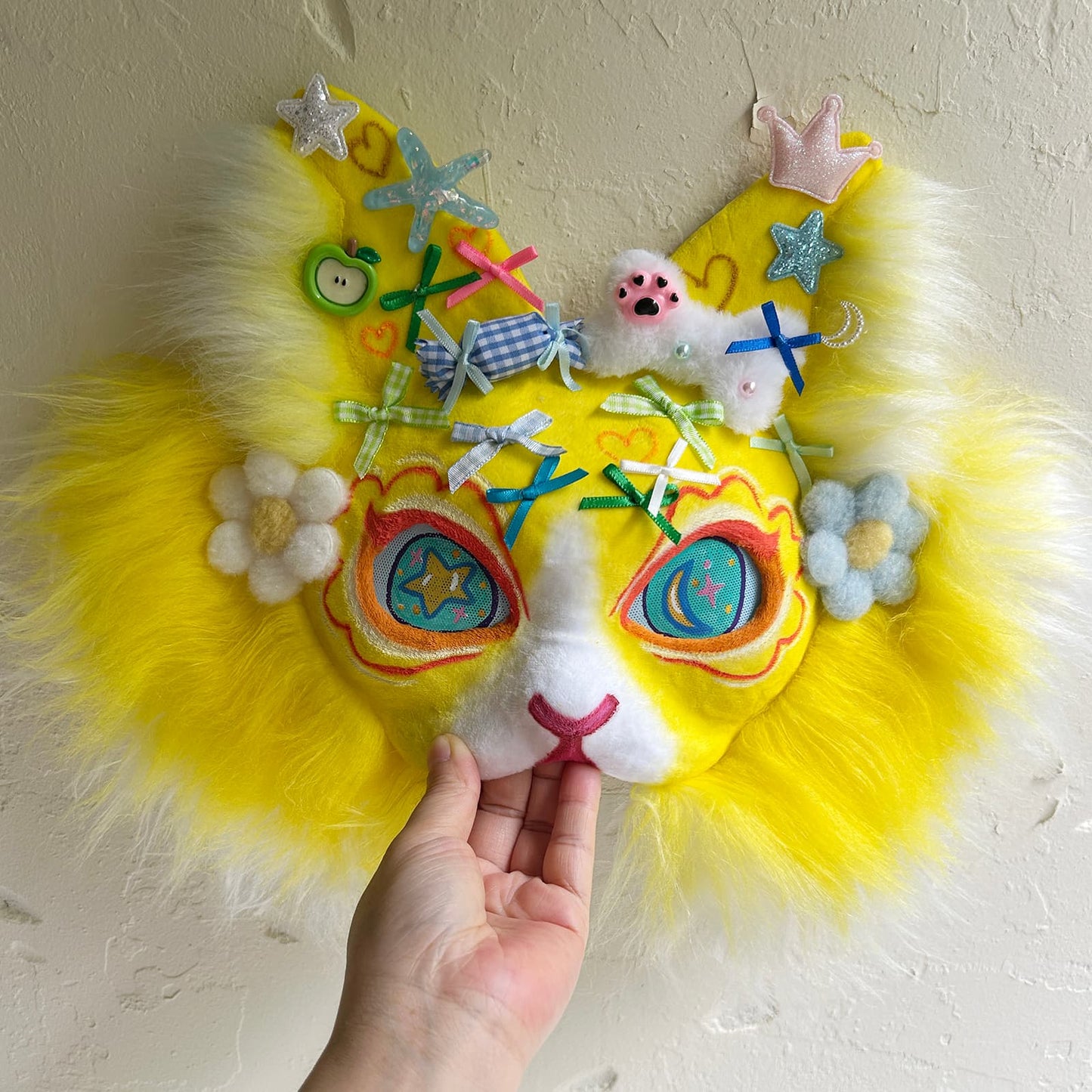 Yellow sweet and cute Therian cat mask  01