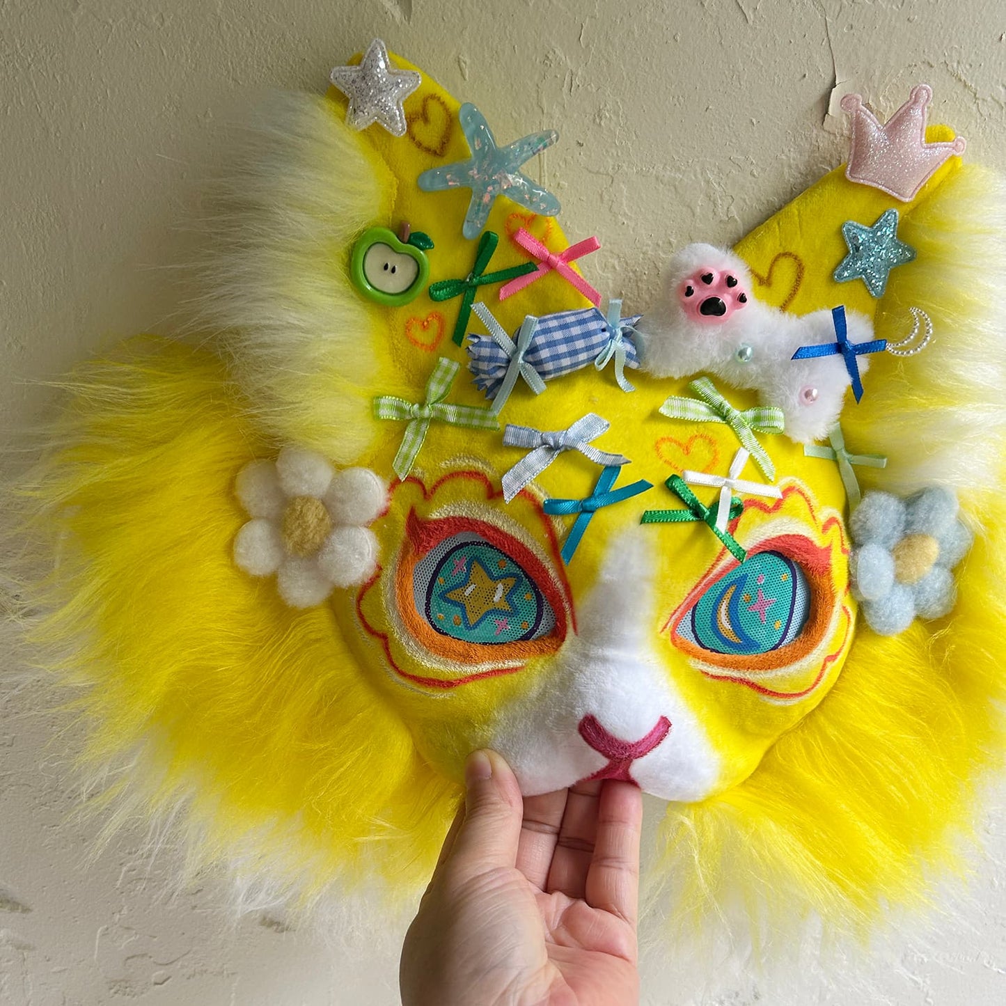 Yellow sweet and cute Therian cat mask  01