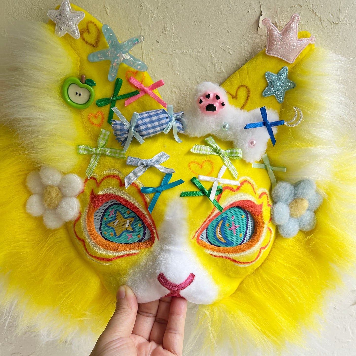 Yellow sweet and cute Therian cat mask  01